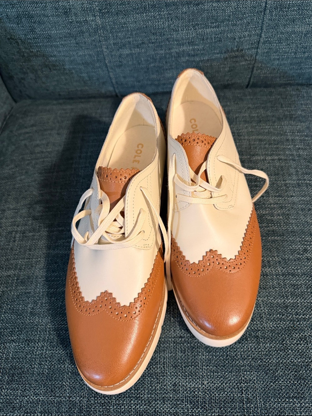 Cole Haan Two-Tone Tan and Cream Wingtip Oxfords